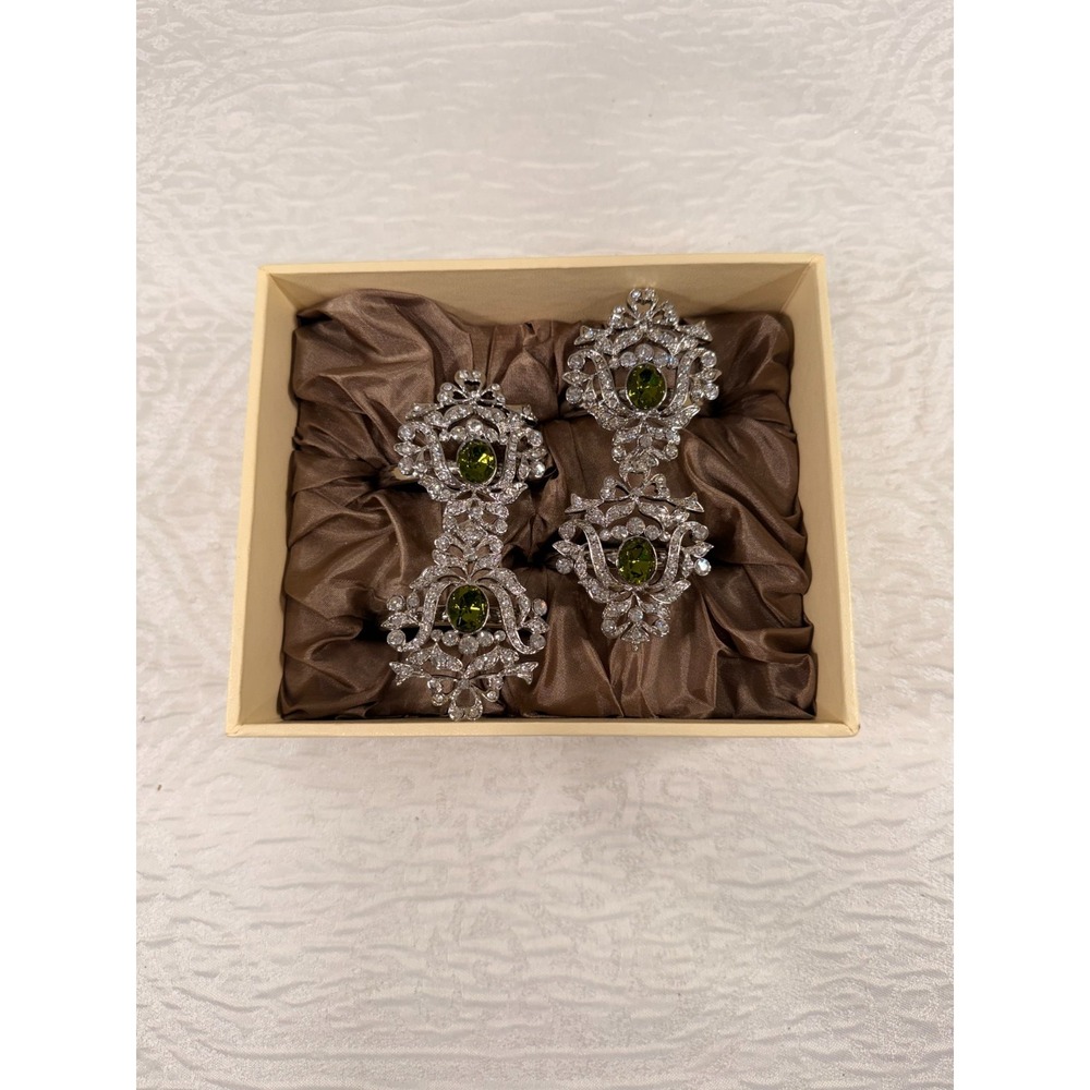 L'Objet napkin rings silver 4 pc green/clear stones